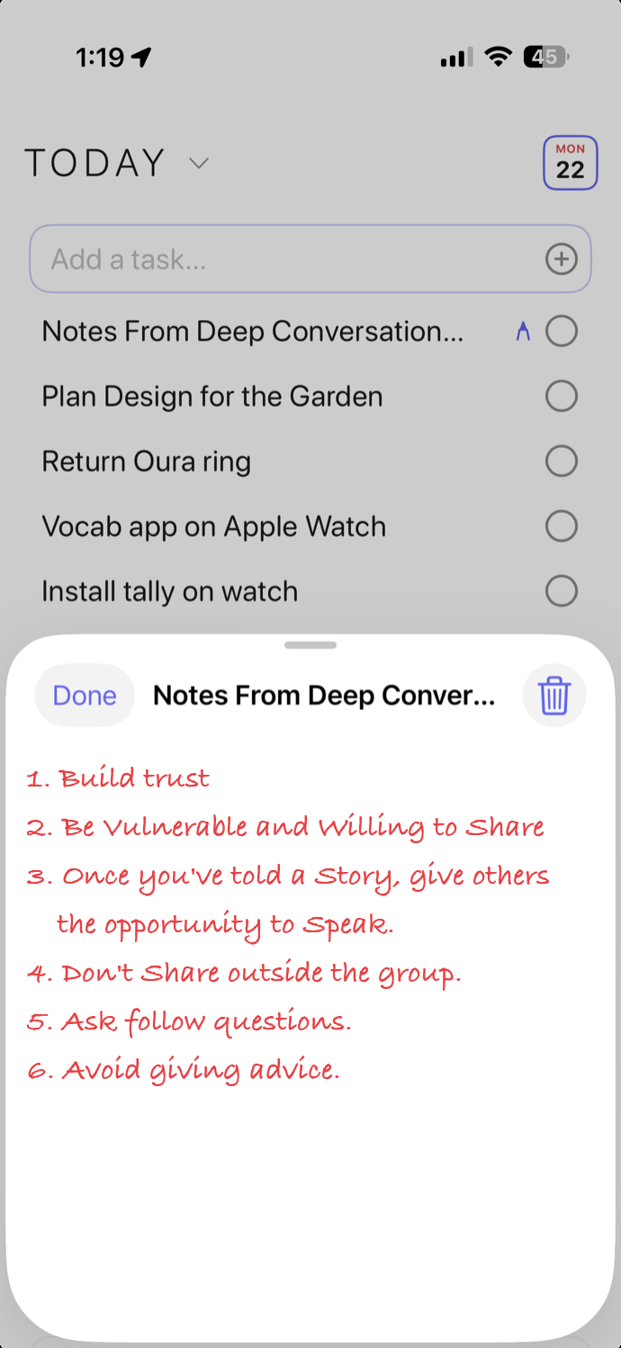 Hyper on iPhone previewing the handwritten note