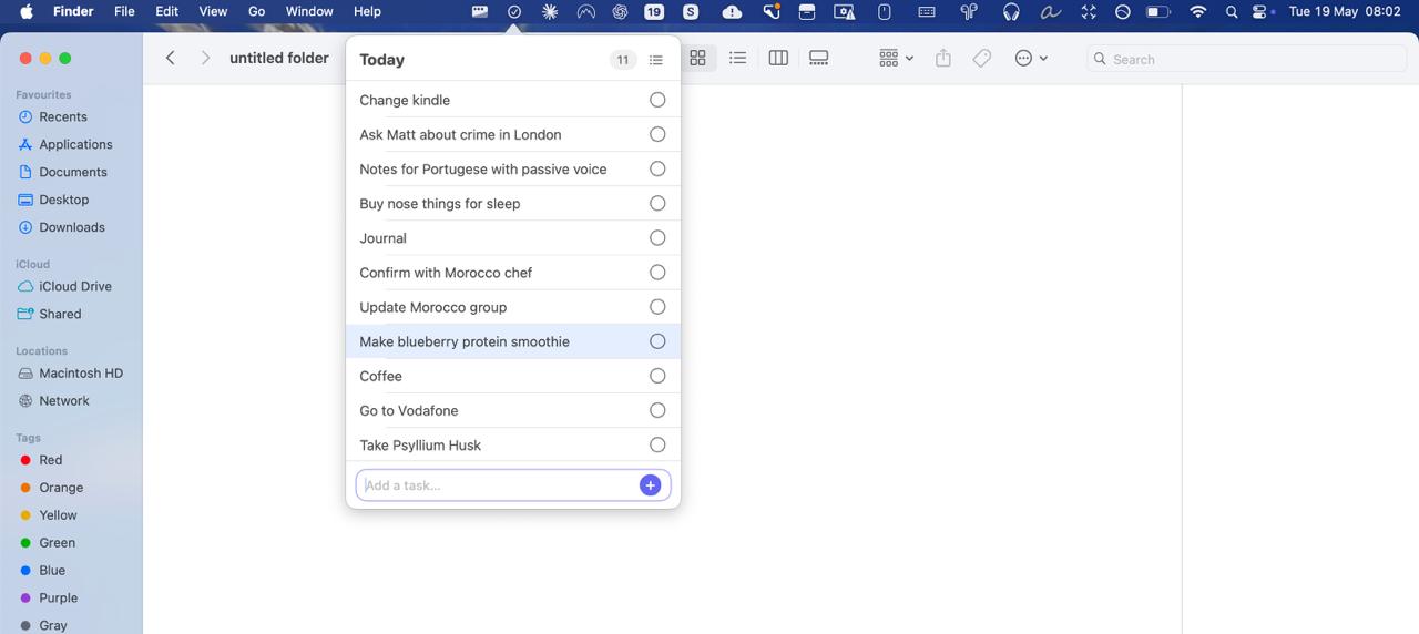 Hyper living in the Mac menu bar, its Today popover open over the desktop